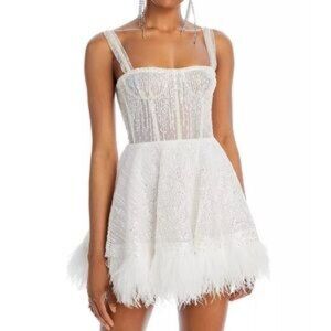 Bronx and Banco White Mademoiselle Feather Mini Dress